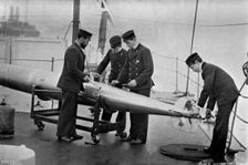 Torpedo instruction on board HMS Theseus 1896.Artist: W Gregory
