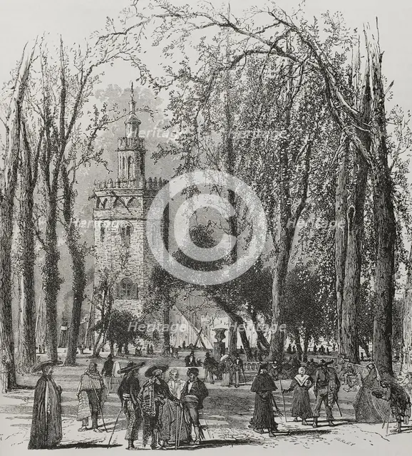 Torre del Oro ("Tower of Gold"), Seville, Andalusia, Spain, 1890. Creator: Harley.