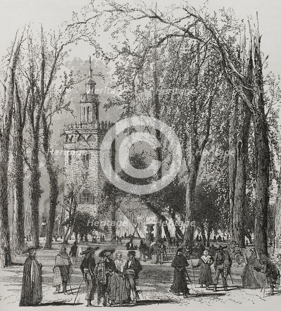Torre del Oro ("Tower of Gold"), Seville, Andalusia, Spain, 1890. Creator: Harley.