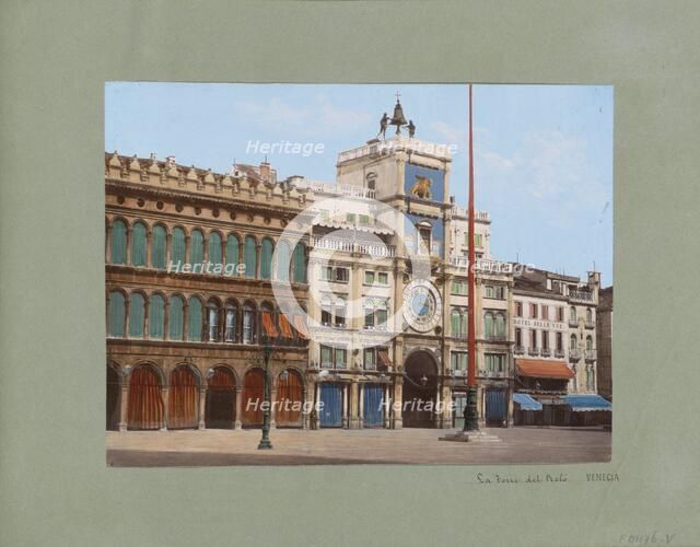 Torre dell'orologio and adjacent buildings in Venice, 1850-1876. Creator: Anon.