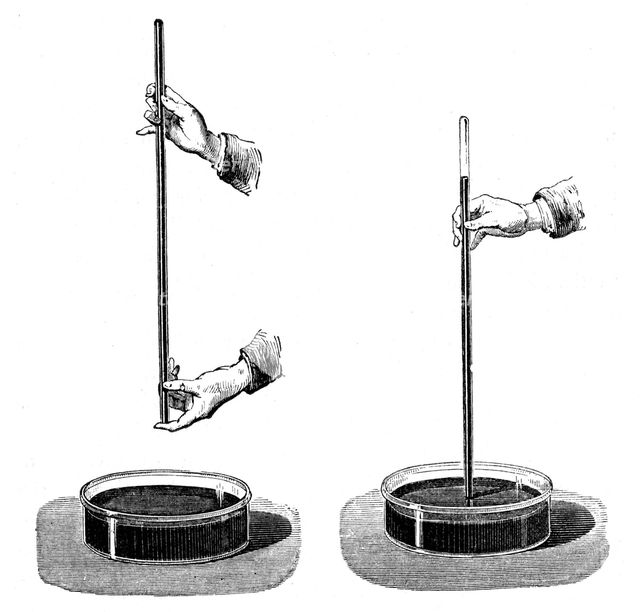 Torricelli's demonstration of the effect of atmospheric pressure on a column of liquid, 1643 (1873). Creator: Unknown.