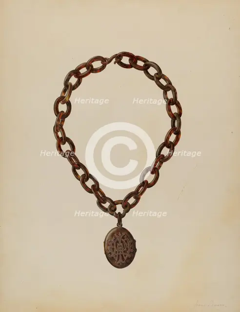 Tortoise Shell Necklace & Locket, c. 1940. Creator: James M. Lawson.