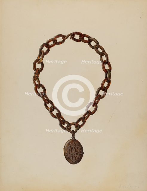 Tortoise Shell Necklace & Locket, c. 1940. Creator: James M. Lawson.