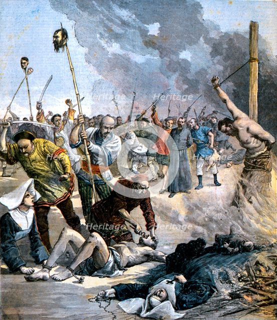 Torture and murder of Christian nuns and priests during the Boxer rising in China, 1891. Artist: Unknown