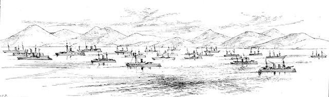 Ta-Lien-Whan Bay, with the Japanese Fleet, (1895). Creator: Carl Hentschel.