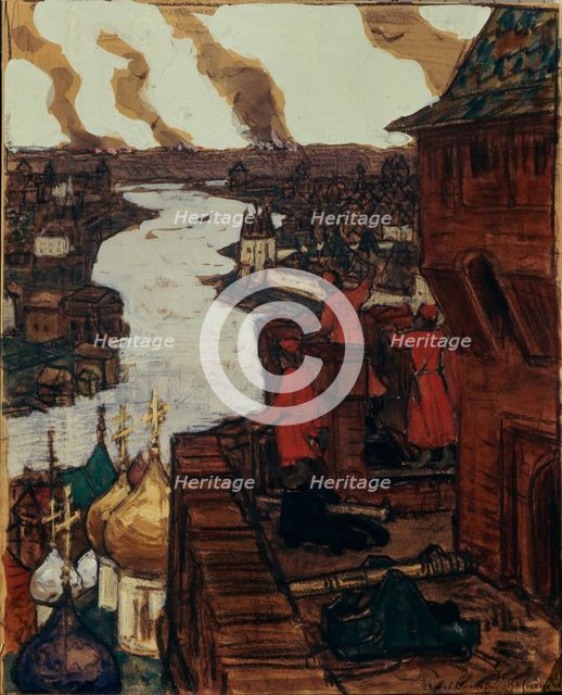 Tatars are coming! End of XIVth century, 1909. Artist: Vasnetsov, Appolinari Mikhaylovich (1856-1933)
