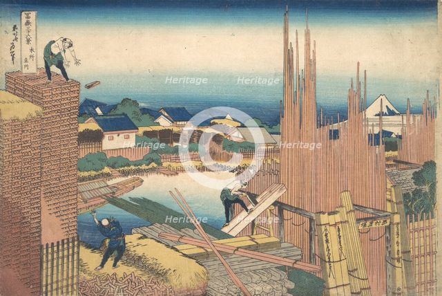 Tatekawa in Honjo (Honjo Tatekawa), from the series Thirty-six Views of Mount Fuji ..., ca. 1830-32. Creator: Hokusai.