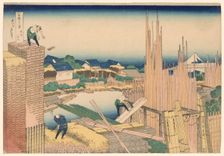 Tatekawa River Lumberyard at Honjo (Honjo Tatekawa), from the series "Thirty-six..., c. 1830/33. Creator: Hokusai