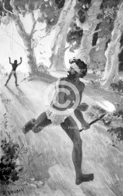 'Tatkanna seized a fire-stick and made off', 1923.  Creator: Raymond Wenban.
