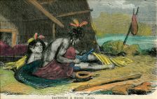 Tatooing a Maori chief late 19th century(?)