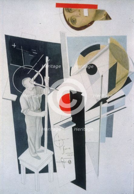 Tatlin at Work. Illustration for the book Six Tales with Easy Endings, by Ilya Ehrenburg. Artist: Lissitzky, El (1890-1941)