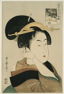Tatsumi Roko, from the series Renowned Beauties Likened to the Six Immortal Poets"..., c. 1794/96. Creator: Kitagawa Utamaro