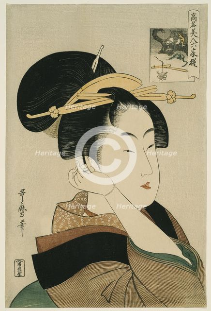 Tatsumi Roko, from the series “Renowned Beauties Likened to the Six Immortal Poets"..., c. 1794/96. Creator: Kitagawa Utamaro.