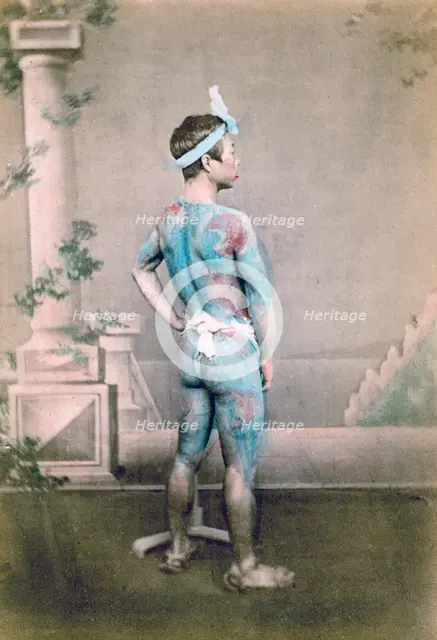 Tattooed Japanese groom (betto), Japan, 1882. Artist: Felice Beato