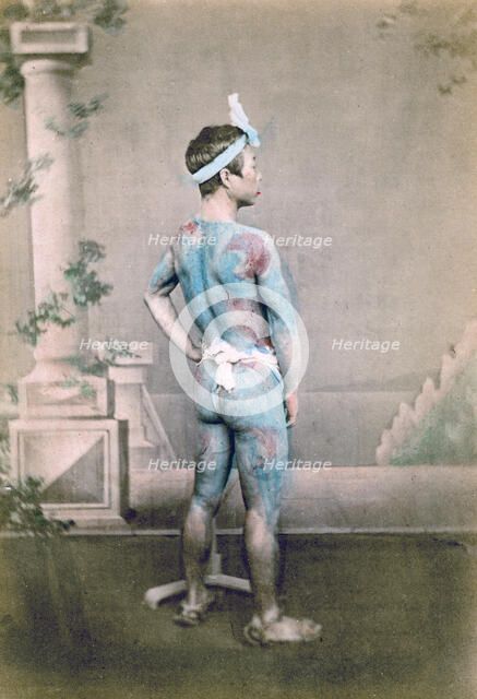 Tattooed Japanese groom (betto), Japan, 1882. Artist: Felice Beato