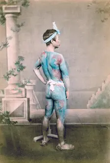 Tattooed Japanese groom (betto), Japan, 1882. Artist: Felice Beato