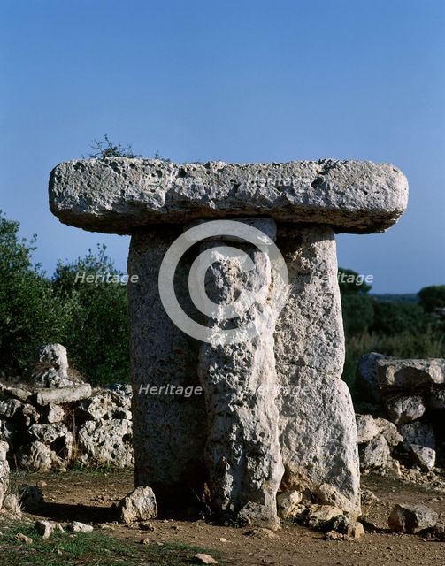 Taula in the Talaiotic village of Torretrencada, late Bronze Age-Iron Age, Minorca, Spain, 2001. Creator: LTL.
