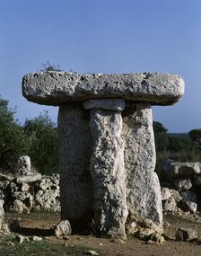 Taula in the Talaiotic village of Torretrencada, late Bronze Age-Iron Age, Minorca, Spain, 2001. Creator: LTL