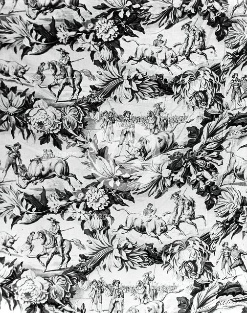 Tauromachie (The Bull Fight) (Furnishing Fabric), England, c. 1840. Creator: Unknown.