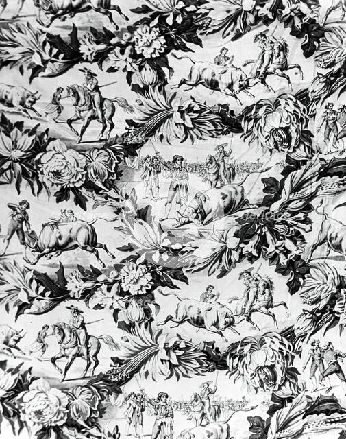 Tauromachie (The Bull Fight) (Furnishing Fabric), England, c. 1840. Creator: Unknown.