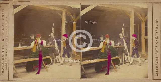 Tavern scene: Allemagne - Autriche - Tyrol, about 1859. Creator: Galerie Universelle des Peuples.
