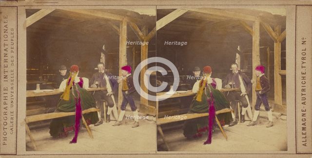 Tavern scene: Allemagne - Autriche - Tyrol, about 1859. Creator: Galerie Universelle des Peuples.