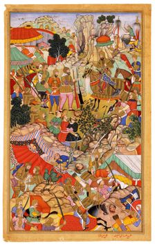 Tayang Khan Presented with the Head of the Mongol Leader Ong Khan (Miniature from Jami al-tawarikh (Universal History), c. 1596. Artist: Miskina (active 1590-1600)