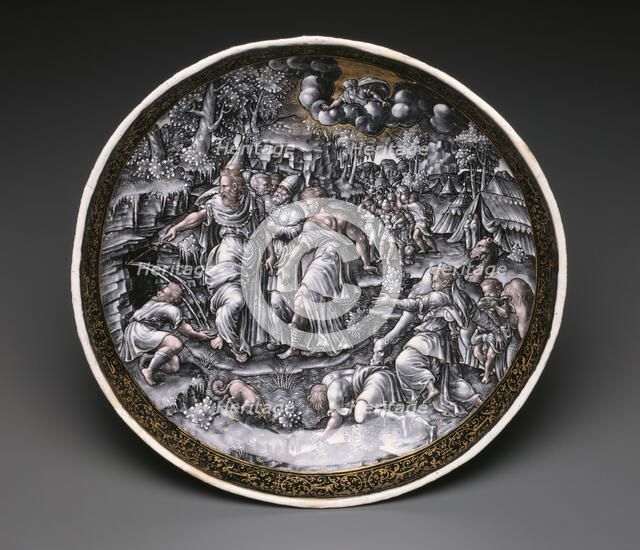 Tazza with Moses Striking Water from the Rock, Limoges, 1570/75. Creator: Master I. C..