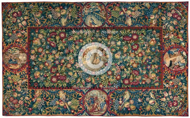 Table Carpet (Depicting Scenes from the Life of Christ), Netherlands, 1600/50. Creator: Unknown.