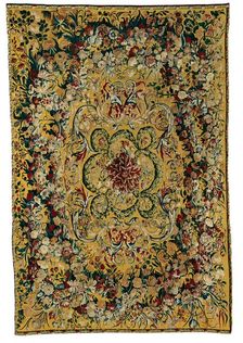 Table Carpet with Garlands of Flowers and Rinceaux, Flanders, 1650/75. Creator: Manufacture royale d'Aubusson