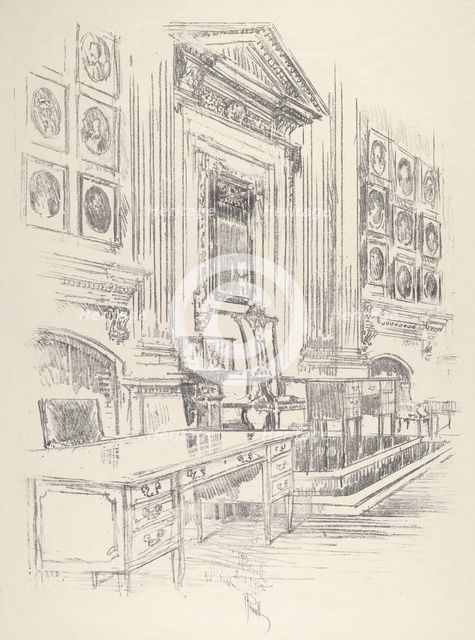 Table and Chair, Signers' Room, Independence Hall, 1912. Creator: Joseph Pennell.