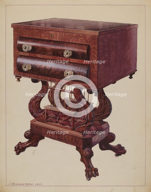 Table - Double Lyre Base, 1937. Creator: J. Howard Iams.