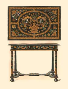 Table inlaid with marquetry., 1905. Artist: Shirley Slocombe