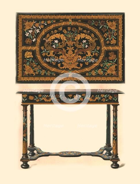 Table inlaid with marquetry., 1905. Artist: Shirley Slocombe.