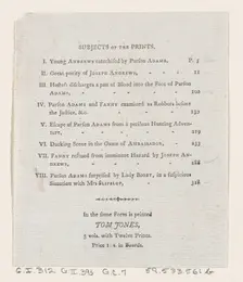Table of Contents: "The Adventures of Joseph Andrews, and his friend Mr. Abraham Adams", 1792., 1792 Creator: Thomas Rowlandson