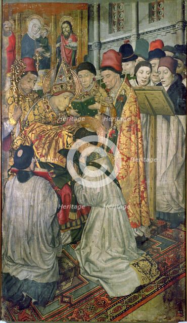 Table of the ordination of Saint Vincent by the Bishop of Zaragoza, Saint Valerio. Painting on wo…