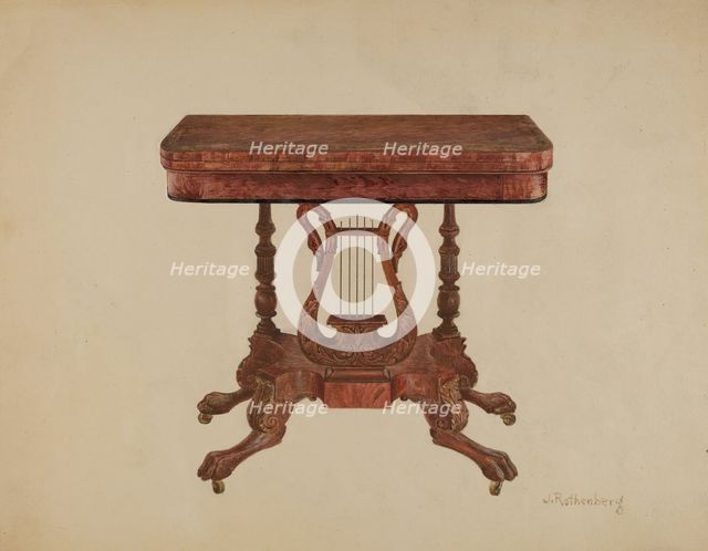 Table (Lyre Pedestal), 1936. Creator: Joseph Rothenberg.