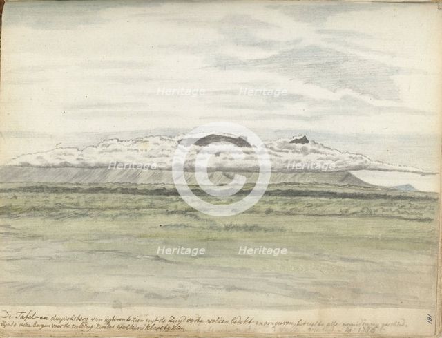 Table Mountain and Duiwelsberg seen from the land, 1786.  Creator: Jan Brandes.