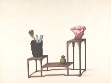 Table with Three Levels with Ornamental Objects, 19th century. Creator: Anon