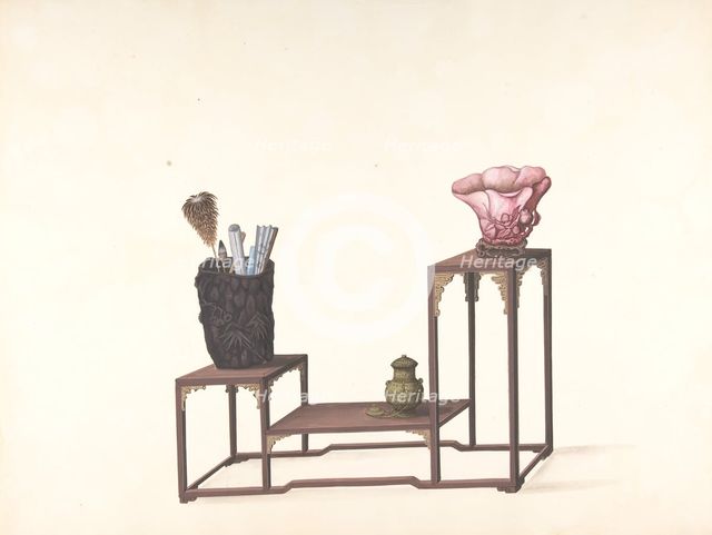 Table with Three Levels with Ornamental Objects, 19th century. Creator: Anon.