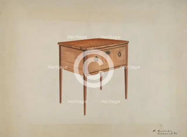Table with Deep Drawer, 1935/1942. Creator: Mattie P. Goodman.