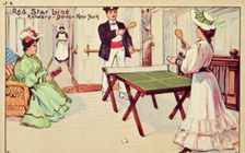Table tennis on board a Red Star Line passenger ship, 1907. Creator: Unknown