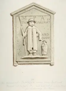 Tablet on a house over Bull Head Court, Newgate Street, City of London, 1840. Artist: Thomas Hosmer Shepherd
