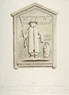 Tablet on a house over Bull Head Court, Newgate Street, City of London, 1840. Artist: Thomas Hosmer Shepherd