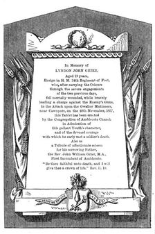 Tablet in Amblecote Church to the Memory of Ensign Lyndon J. Grier, 1858. Creator: Unknown