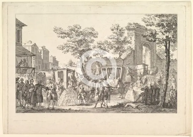Tableau des portraits a la Mode (Plate of Fashion Portraits), 1760-61. Creator: Pierre Francois Courtois.