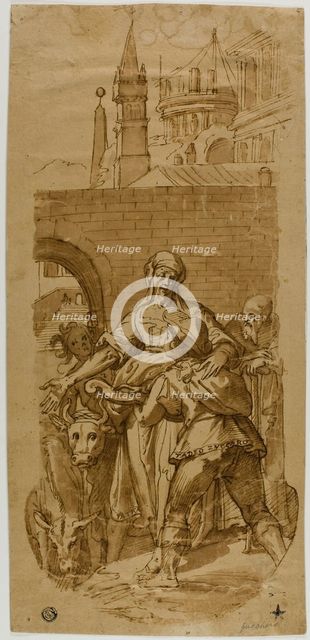 Taddeo Zuccaro at the Entrance to Rome, Greeted by Servitude, Hardship, and Toil, 1590/1600. Creator: Unknown.
