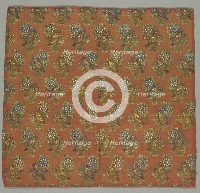 Taffeta Fragment with Gul-u-Bulbul (Rose and Nightingale) Pattern, 1700s. Creator: Unknown.