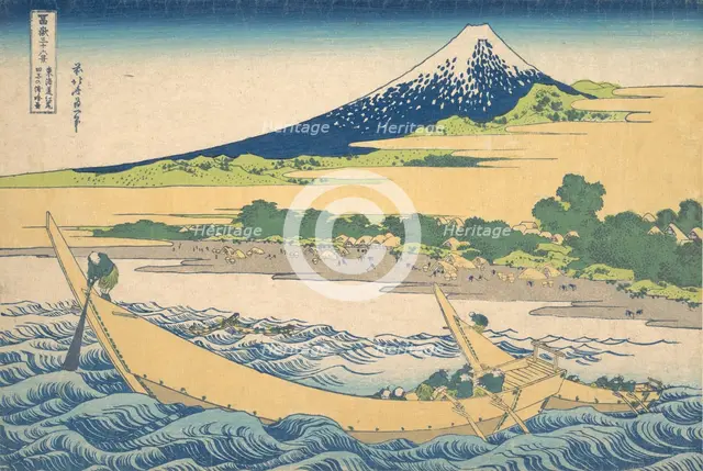 Tago Bay near Ejiri on the Tokaido (Tokaido Ejiri Tago no ura ryaku zu), from the s..., ca. 1830-32. Creator: Hokusai.