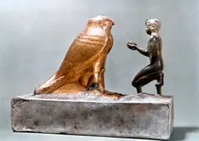 Taharqa in front of the falcon Hemen, Ancient Egyptian, 7th century BC
